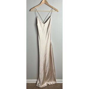Charcoal Strappy Satin Cream Maxi Dress Wedding Guest Cocktail Size 8 Women’s
